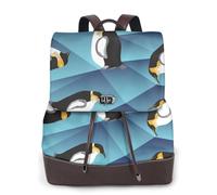 Pingouin polygone abstrait,Sac à dos imperméable pour femme, sac à dos de voyage léger en cuir PU tendance