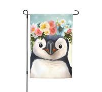 Pingouin portant des fleurs drapeau de jardin 30,5 x 45,7 cm double face printemps été décoratif bannière drapeau de cour petit drapeau saisonnier vacances décoration extérieure