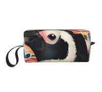 Pingouin portant des fleurs imprimées, trousse de maquillage simple, trousse de maquillage de voyage étanche, trousse de toilette organisateur pour femmes, mamans, filles, blanc, Taille unique