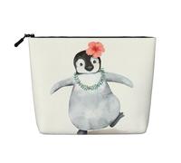 Pingouin portant des fleurs - Trousse de voyage en faux chanvre - Grande capacité - Fermeture éclair - Résistante à l'eau - Organisateur quotidien