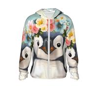 Pingouin portant des fleurs unisexe à capuche avec protection solaire UPF 50+ à manches longues, noir, XL/4XL