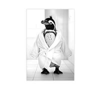 Pingouin portant un peignoir, art mural amusant pour salle de bain, décoration de buanderie, animaux de salle de bain rétro, imprimé pingouin mignon, Ai Art-1
