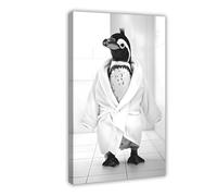 Pingouin portant un peignoir, art mural amusant pour salle de bain, décoration de buanderie, animaux de salle de bain rétro, imprimé pingouin mignon, Ai Art-1