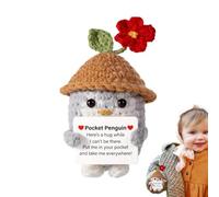 Pingouin positif au crochet, câlin amusant de pingouin de poche, de pingouin à énergie positive avec carte d'encouragement - Jouet petit et mignon, avec chapeau pour encourager la
