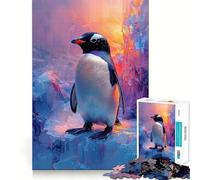 Pingouin sur la Glace avec Fond coloré Puzzle Difficile de 1000 pièces pour Adultes Think Toy Paisible et Amusant Découpe Nette Pièce d'art de qualité (50x75cm)