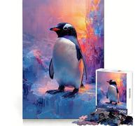 Pingouin sur la Glace avec Fond coloré Puzzle Difficile de 1000 pièces pour Adultes Think Toy Paisible et Amusant Découpe Nette Pièce d'art de qualité (50x75cm)