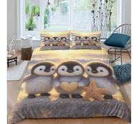 Pingouin trio Linge de Lit 3 pièces Microfibre Hypoallergique Imprimé en 3D Léger Cute cartoon style Ensemble De Literie avec Fermeture Éclair Confortable for Décoration de Chambre Single（135x200cm）