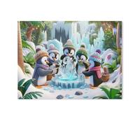 Pingouins en Sculptures de Glace，Puzzle pour Adultes 1000 Pièces en Bois Puzzles Jeu Cadeau Accueil Décoratif Mots Croisés（75x50cm）-AB2
