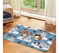 Pingouins Mignons et Flocons de Neige,Tapis d'alimentation pour Animaux de Compagnie, Sets de Table en Cuir PU pour Chats et Chiens,30x45cm