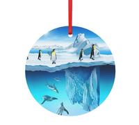 Pingouins sur l'iceberg - Pendentif de vacances en métal - Pendentif rond en aluminium pour Noël, décoration de maison et de magasin