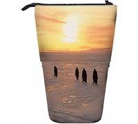 Pingouins Télescopique Crayon Papeterie Trousse Stylos Boîte De Rangement avec Fermeture Éclair pour Femmes Hommes Garçons Filles Animal Nature Lever Du Soleil Hiver Glace Neige Antarctique Coucher D