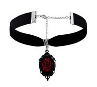PINGSHI Boutique UK Collier ras du cou gothique en velours rose rouge, pendentif en cristal vintage, collier sorcière vampire steampunk cosplay bijoux