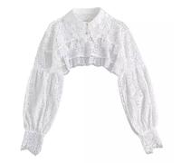 PINGSHI Boutique UK Haut à manches cape en dentelle avec faux col Chemisier à manches longues for femme avec col amovible Cache-cœur gothique for robes(Wit)