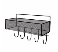 PINGSHI Boutique UK Porte-Tasses à café Mural avec Crochets et Panier de Rangement, étagère présentation en métal for la Cuisine Le Garde-Manger(Svart)