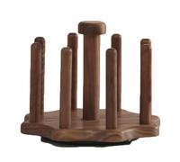 PINGSHI Boutique UK Porte-Tasses Rotatif en Noyer Noir Massif, pivotant à 360°, avec 8 Crochets et Un élégant égouttoir sculpté de Motifs Floraux