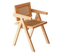 PINGSHI Boutique UK Rattan Chair with Comfy Armrest, Solid Wood Dining for Outdoor Bedroom Living Room Kitchen Reading(Natural)