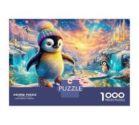 Pinguin Patinage sur Glace sur Le Chemin du cœur Puzzle De 1000 Pièces Penguin Mignon Amusement De Jeu d'esprit pour Adultes Et Enfants 52x38cm/1000pcs