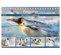 Pinguine. Momente im ewigen Eis (Tischkalender 2027 DIN A5 quer), CALVENDO Monatskalender: Liebevolle Illustrationen zeigen Pinguine und ihre Jungen in einer faszinierenden Welt aus Eis und Wasser