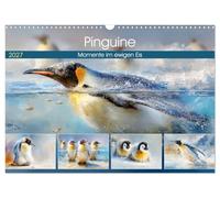Pinguine. Momente im ewigen Eis (Wandkalender 2027 DIN A3 quer), CALVENDO Monatskalender: Liebevolle Illustrationen zeigen Pinguine und ihre Jungen in einer faszinierenden Welt aus Eis und Wasser