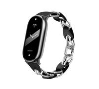PINHEN Compatible para Xiaomi Mi Band 8/9/10 Band,Correa de repuesto Anillo de acero inoxidable Cadena de cuero Miband 8 Cinturón Transpirable Elegante Banda de reemplazo para las señoras
