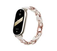 PINHEN Compatible para Xiaomi Mi Band 8/9/10 Band,Correa de repuesto Anillo de acero inoxidable Cadena de cuero Miband 8 Cinturón Transpirable Elegante Banda de reemplazo para las señoras