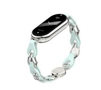 PINHEN Compatible para Xiaomi Mi Band 8/9/10 Band,Correa de repuesto Anillo de acero inoxidable Cadena de cuero Miband 8 Cinturón Transpirable Elegante Banda de reemplazo para las señoras