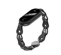 PINHEN Compatible para Xiaomi Mi Band 8/9/10 Band,Correa de repuesto Anillo de acero inoxidable Cadena de cuero Miband 8 Cinturón Transpirable Elegante Banda de reemplazo para las señoras