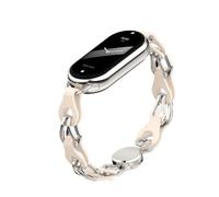 PINHEN Compatible para Xiaomi Mi Band 8/9/10 Band,Correa de repuesto Anillo de acero inoxidable Cadena de cuero Miband 8 Cinturón Transpirable Elegante Banda de reemplazo para las señoras