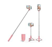 PINHEN Perche à Selfie - Support Stable avec télécommande Bluetooth Amovible - Compatible avec iPhone 15 Pro Max/15 Plus/14/13, Samsung, LG, Google - Rose