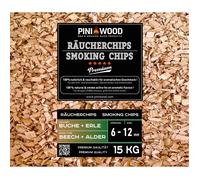 PINI Copeaux de fumage en hêtre et aulne - 15 kg - Mélange de copeaux de fumage - 6-12 mm