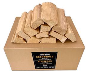 PINI Bois de barbecue sans écorce - Hêtre - 20 kg - Bois de chauffage - 30 à 33 cm - Pour four à pizza, barbecue, fumoir, cheminée, brasero