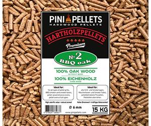 PINI Granulés de barbecue 15 kg, granulés de bois 100 % chêne pour griller et faire fumer, convient aussi pour les fours à pizza à granulés