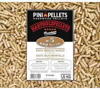 PINI Granulés de bois dur 100% hêtre n°5 BBQ Beech 1,5 kg granulés de grill pour griller, fumer, smoker et four à pizza