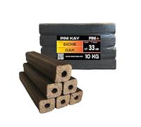 PINI Kay Briquets carrés en chêne de 33 cm de long avec trou d'extraction, 10 kg de briquettes de bois dur, bois de chauffage, briquettes de bois, chêne, pour cheminée, poêle, feu de camp, gril