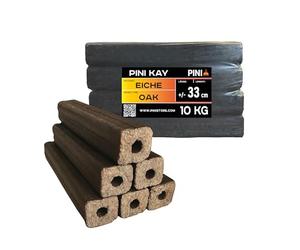 PINI Kay Briquets carrés en chêne de 33 cm de long avec trou d'extraction, 10 kg de briquettes de bois dur, bois de chauffage, briquettes de bois, chêne, pour cheminée, poêle, feu de camp, gril
