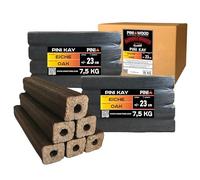 PINI Kay Briquettes de bois de chêne carrées, 23 cm de long, avec trou de traction, 15 kg, briquettes de bois de chêne, cheminée, four, foyer, barbecue