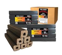 PINI Kay Briquettes de bois de chêne rectangulaires de 33 cm de long avec trou de traction - 20 kg - Briquettes de bois de chêne - Cheminée, four, foyer, barbecue