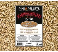 PINI Pellets de Bois Dur 100% Hêtre №5 BBQ BBQ Hêtre 15 Kg Grill Pellets pour Griller, Faire Fumer, également pour Les Fours à Pizza à granulés