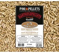 PINI pellets de bois dur 100% hêtre № 5 BBQ Beech 1,5 Kg pellets pour griller, fumer, fumiger et pour four à pizza