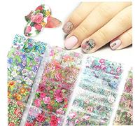 PiniceCore 10pcs Fleur Ongles Clou d'art Flux De Transfert Curseur De Curseur Mixte Sticker Rose Autocollant Ongles Feuille UV Gel Adhésif Wraps Accessoires Style Aléatoire Style