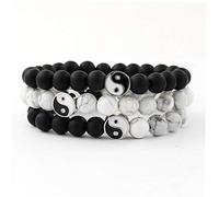 PiniceCore 3pcs Bracelet Classique Naturel Pierre Blanc Noir Yin Yang Perles Bracelets pour Hommes, Femmes Meilleur ami