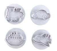 PiniceCore 4pcs Biscuit Plastique Coupe Avion Véhicule Réservoir Forme Voiture Découpoirs Fondant Moule Pâtisserie Outils De Décoration De Gâteau Bonbons Moules