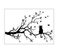 PiniceCore Chat Noir sur Branche d'arbre PVC Mur Autocollant Accueil Salon Salle de Fond Chambre Amovible Art Decal Sticker DIY Décoration Murale