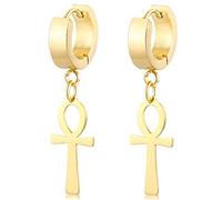 PiniceCore Croix Éternelles Egypte Cléopatra Boucles d'oreilles pour Hommes Bijoux en Acier Inoxydable Antique Egyptian Queen Ankara Oreilles