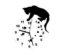 PiniceCore Murales Acrylique Horloge Murale Chat Fish 3D Home Decor Montre Cat Clock Salon De Décoration