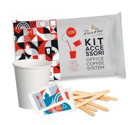 Pinin Pero Kit Accessoires Office Coffee System - 100 Gobelets en Carton - 100 Sachets de Sucre Blanc - 100 Agitateurs Emballés Individuellement