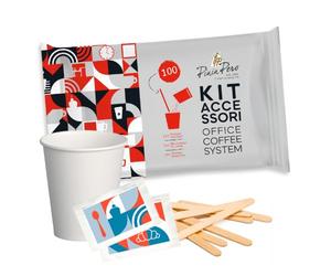Pinin Pero Kit Accessoires Office Coffee System - 100 Gobelets en Carton - 100 Sachets de Sucre Blanc - 100 Agitateurs Emballés Individuellement
