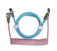 (Pink) 1.5m Coiled Type C Cable For Mechanical Keyboard Aviator Connector Personalized