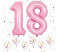 Pink 18Th Birthday Balloon, 40 Inch Foil Helium Number Balloons With 6Pcs Pink Confetti Balloons For 18Th 81St Boys Girls Women Men Birthday Birthday Party Decoration