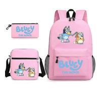 (Pink 2) Bluey Sac à dos d'école trois pièces de haute qualité de haute qualité